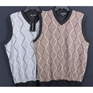 Lot Of 2 Argyle Diamond Sweater Vest Alberto Cardinali Men's XXL Pullover Golf